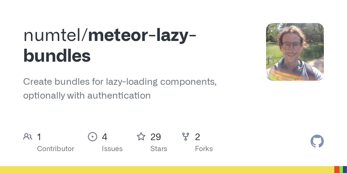 numtel1's tweet card. Create bundles for lazy-loading components, optionally with authentication - numtel/meteor-lazy-bundles