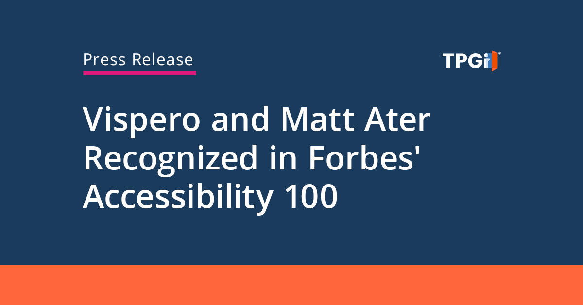 TPGinteractive's tweet card. Forbes honors Vispero and Matt Ater in its inaugural Accessibility 100 list for driving impactful accessibility innovations.
