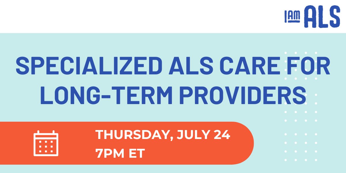 iamalsorg's tweet card. Join us on July 24, 2025 at 7pm ET for a 75 minute informational session where we will explore the unique needs of people living with ALS in long-term care ...