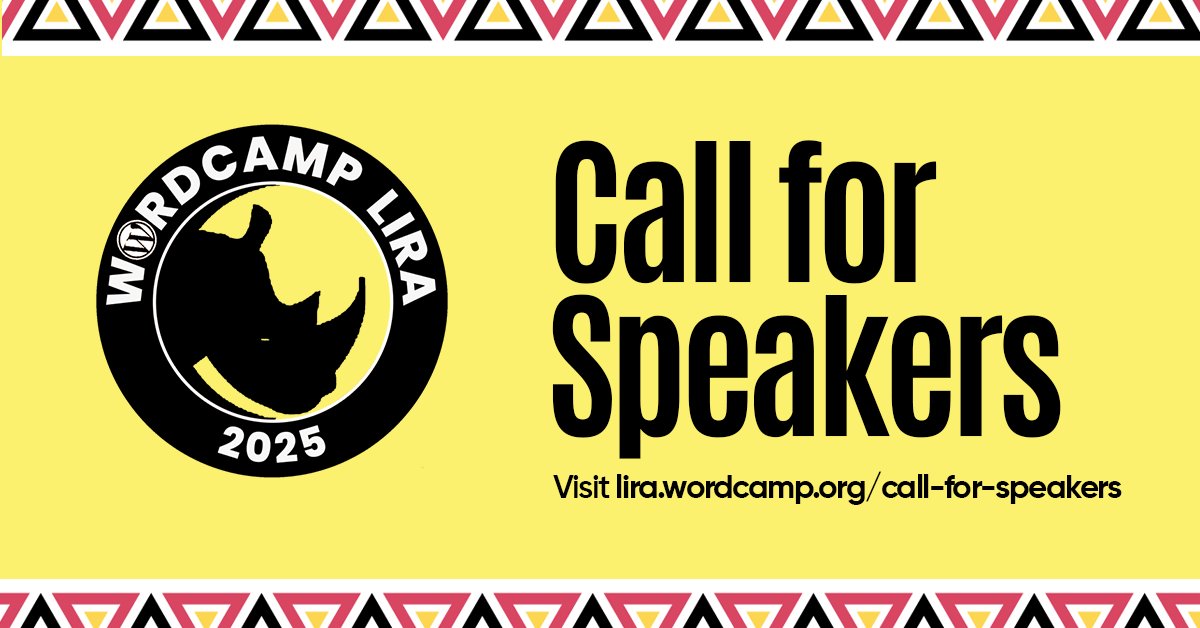 WordPressLira's tweet card. We are excited to announce the Call for Speakers for WordCamp Lira 2025 scheduled to happen on August 30, 2025 at Lira Town College. If you are interested in participating as a Speaker, please comp…