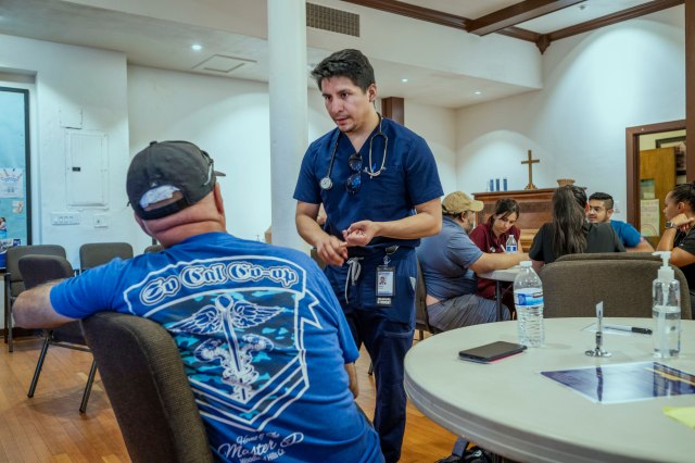 UCR_ScienceNews's tweet card. UC Riverside medical students oversee the effort from a church that helps patients in need.