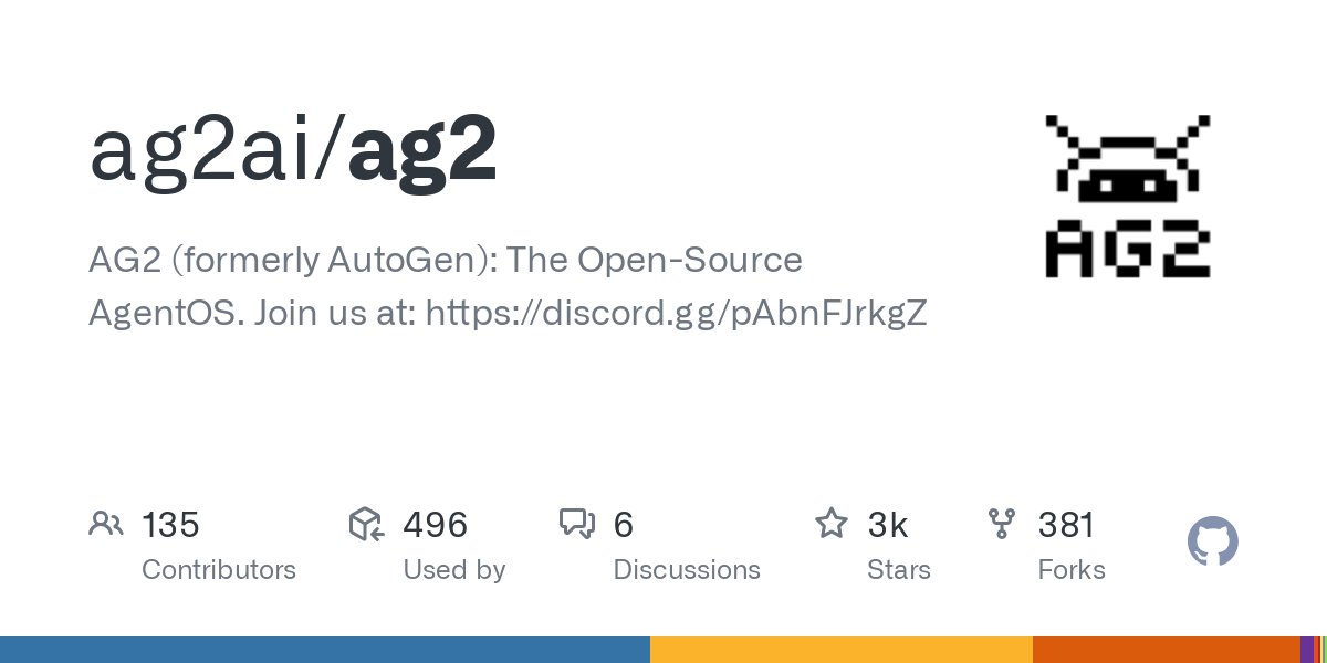 ag2oss's tweet card. AG2 (formerly AutoGen): The Open-Source AgentOS. Join us at: https://discord.gg/pAbnFJrkgZ - ag2ai/ag2
