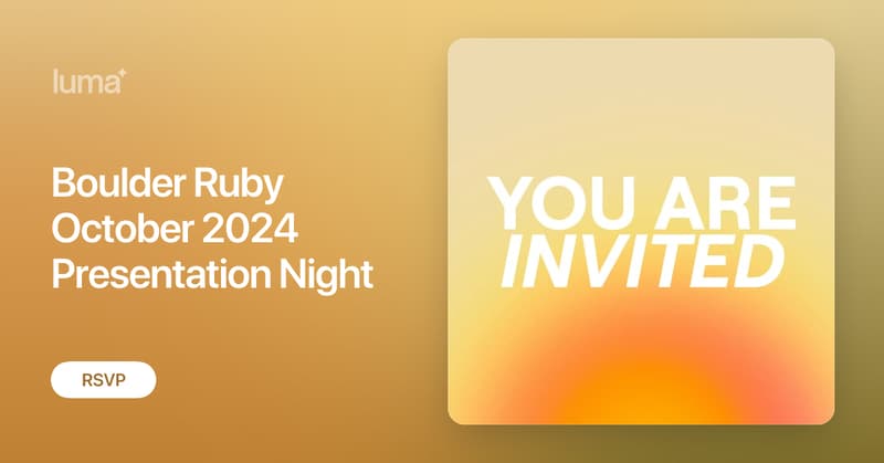 rmrubyconf's tweet card. Join us at our monthly gathering where we present topics of interest to Rubyists and aspiring programmers. Doors open at 6:00pm, where you can hangout and…