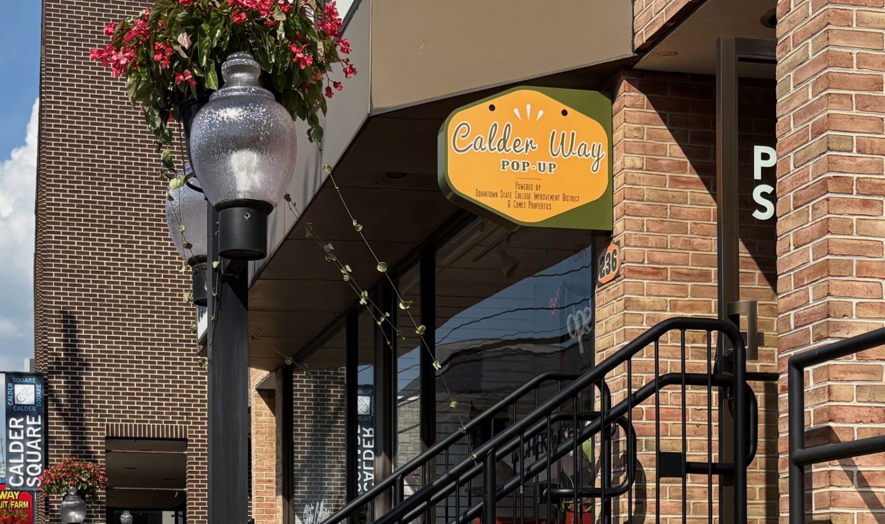 StateCollegecom's tweet card. The Downtown State College Improvement District, in partnership with Comet Properties, celebrated the official ribbon cutting for the Calder Way Pop-Up on