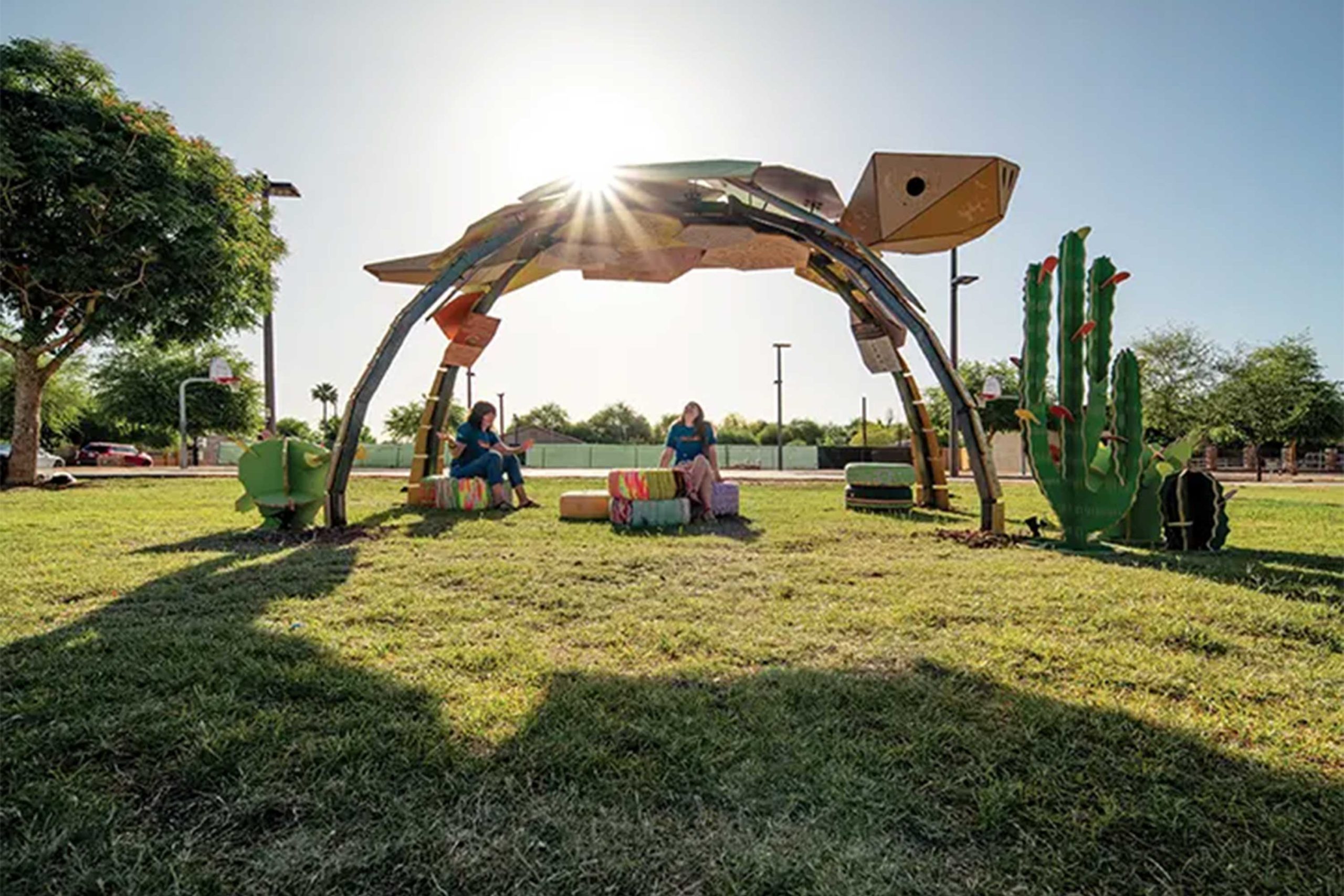 ClimateMayors's tweet card. The new $60-million Shade Phoenix Plan takes on deadly temperature disparities with trees, structures and art installations.