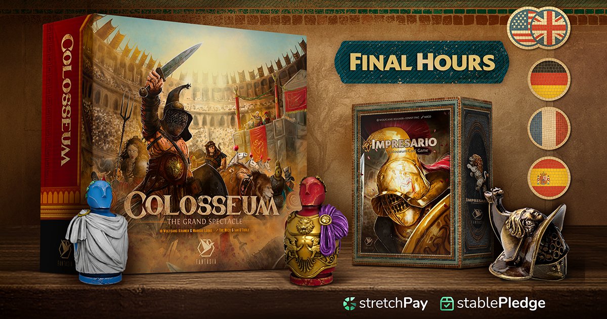 pandagm's tweet card. Fantasia Games is bringing back the beloved classic "Colosseum" with a beautifully crafted Deluxe Edition. Designed by Wolfgang Kramer & Markus Lübke, this new edition features Jonny Pac as the lead...
