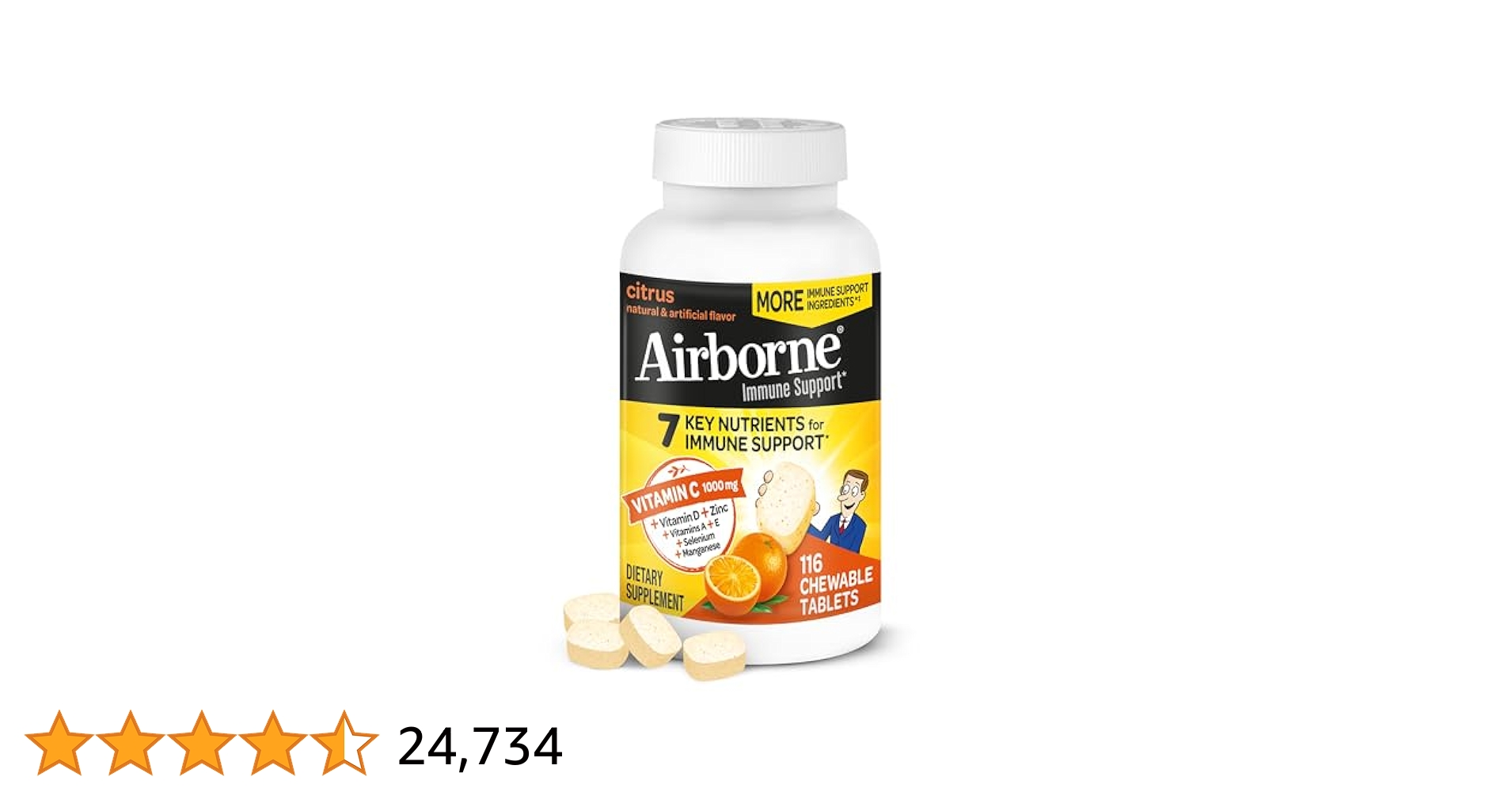 ROBINHOODSKIE's tweet card. Airborne Chewable Tablets provides immune support in a great-tasting and easy-to-take form; no water needed. Each serving (4 tablets) delivers a blast of 1000 mg of Vitamin C and 13 vitamins,...