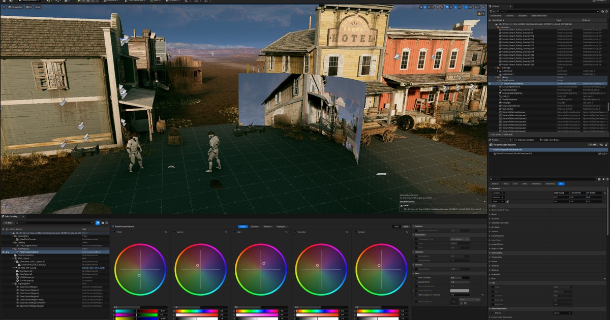 TimHobsonUE4's tweet card. A panel dedicated to manipulating colors in your scene with actors that have color grading properties in Unreal Engine.