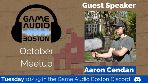 GameAudioBoston's tweet card. On Tuesday, October 29th, Game Audio Boston will be joined by **Aaron Cendan**, Senior Technical Audio Designer at **Respawn Entertainment.** Previously, Aaron has worked i
