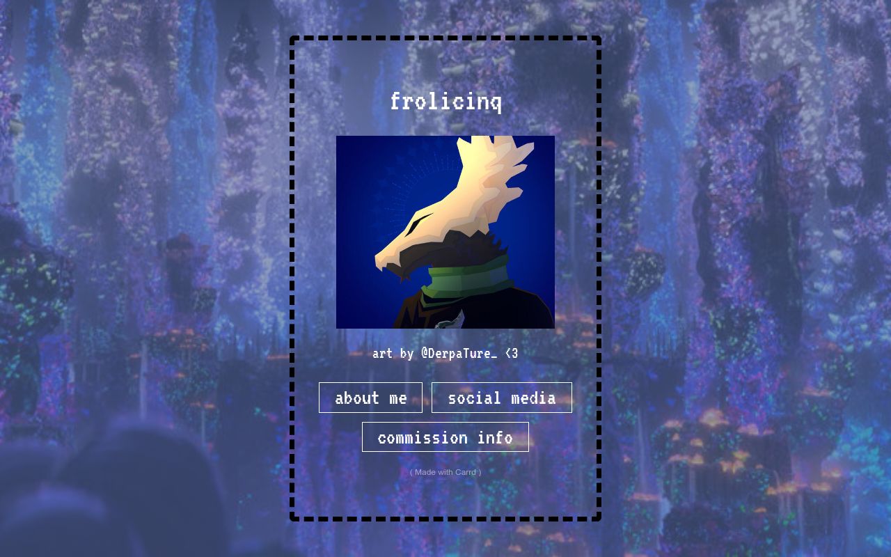frolicinq's tweet card. about me!