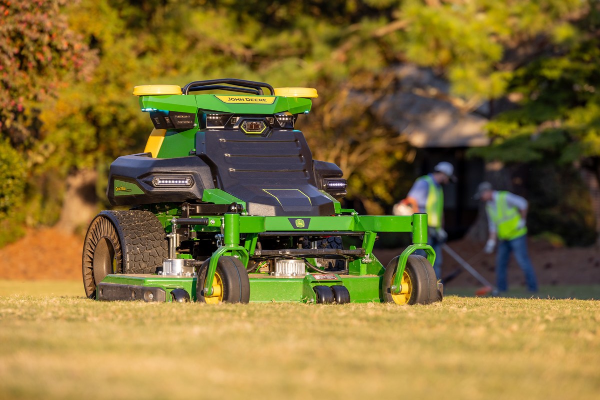 IrrTurfSvcs's tweet card. John Deere has a bunch of new products that it just showed off at CES 2025, including an electric robot lawnmower meant for commercial-grade landscaping.
