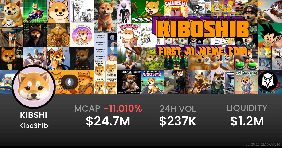 KalHouser's tweet card. $0.00002475 KiboShib (KIBSHI) realtime price charts, trading history and info - KIBSHI / WETH on Ethereum / Uniswap