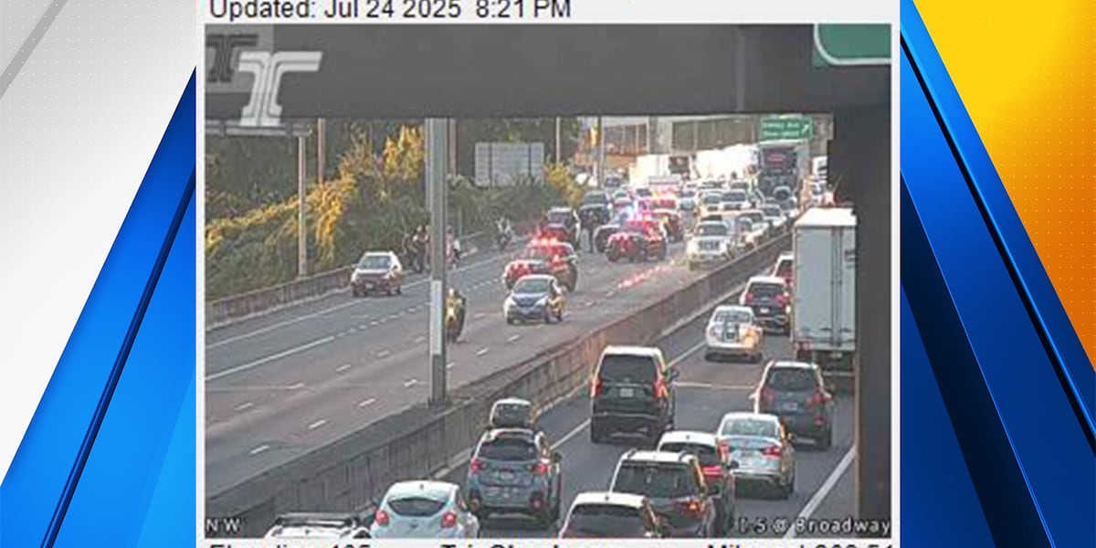 fox12oregon's tweet card. A motorcyclist has been injured and multiple lanes are closed after a crash in the southbound lanes of I-5 near NE Broadway, according to the Portland Police Bureau.