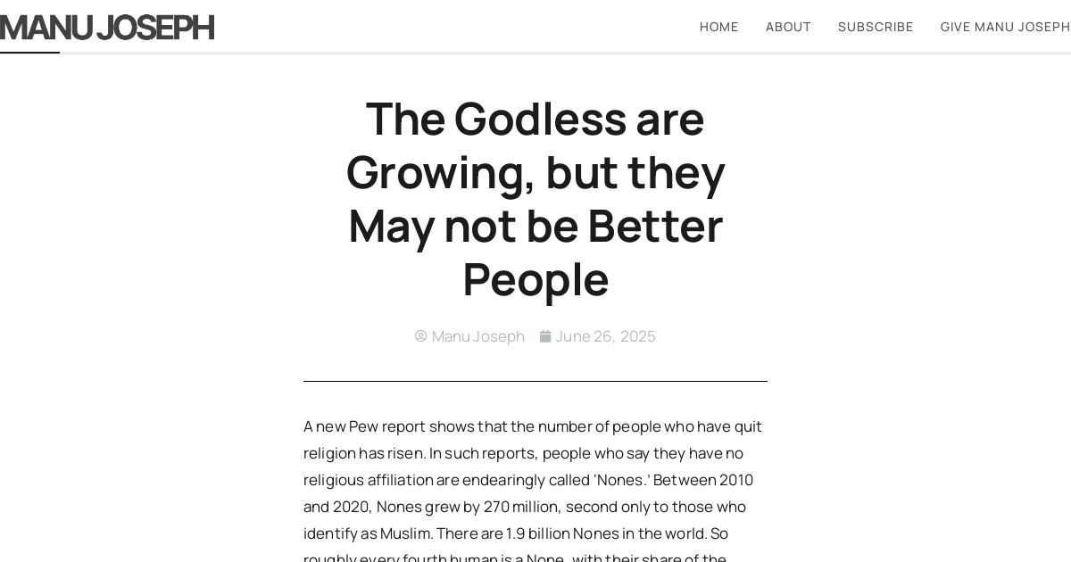 manujosephsan's tweet card. A new Pew report shows that the number of people who have quit religion has risen. In such reports, people who say they have no religious affiliation are endearingly called ‘Nones.’ Between 2010 and...