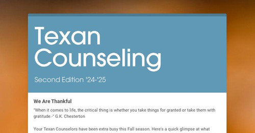 NeffCounselors's tweet card. We Are Thankful "When it comes to life, the critical thing is whether you take things for granted or take them with gratitude.-" G.K....
