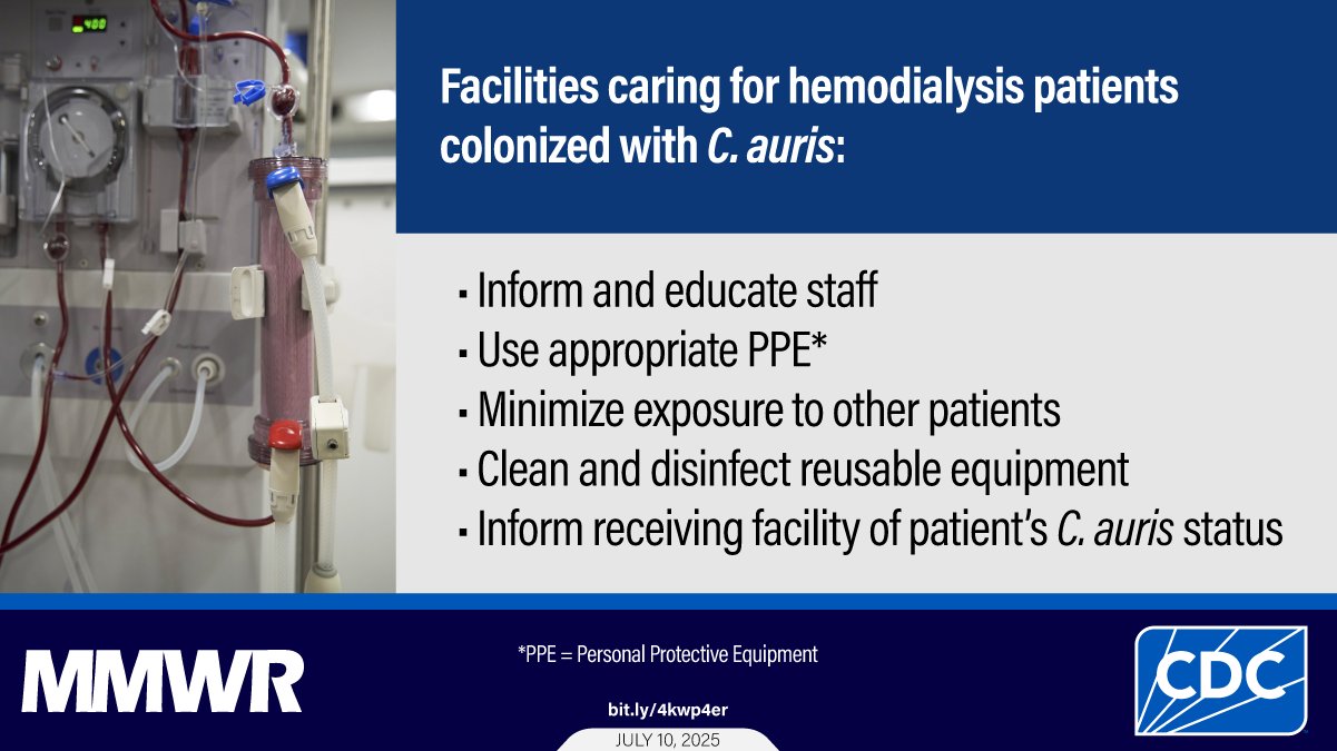 JacquesMeis's tweet card. This report describes containment responses at five facilities that provided dialysis for patients with colonized C. auris and screened potentially exposed patient contacts.