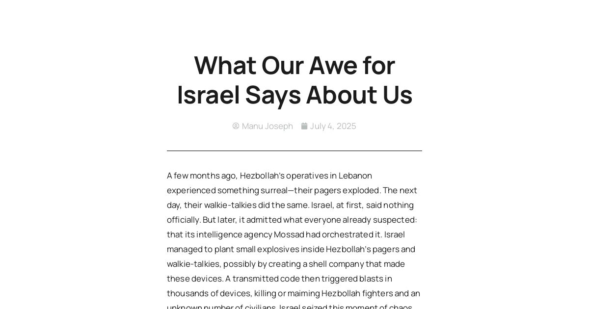 manujosephsan's tweet card. A few months ago, Hezbollah’s operatives in Lebanon experienced something surreal—their pagers exploded. The next day, their walkie-talkies did the same. Israel, at first, said nothing officially....