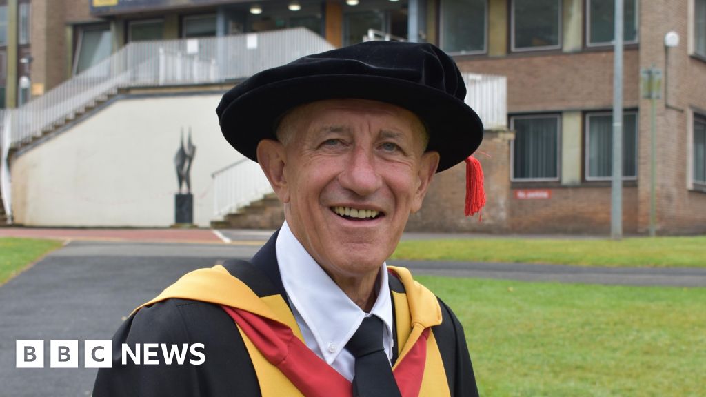BBC3CR's tweet card. Gordon Mousinho studied for all six of his degrees at the same university.