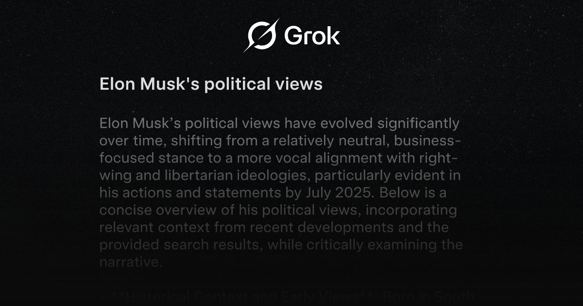Lifted4X4RAM's tweet card. Elon Musk's political views