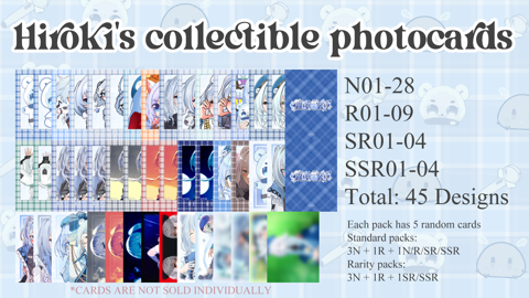 Hi2chan's tweet card. Hiroki's first collectible photocards! There are 45 designs to collect, ranging from normal rarity to SSR~ Each pack contains 5 random cards. Depend...