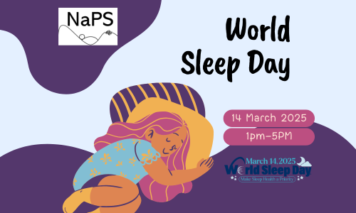 SleepSciencePo1's tweet card. For World Sleep Day, the NaPS lab are hosting a free public event with talks and activities on sleep, our sleep research and sleep health. Entry is free and everyone is welcome.