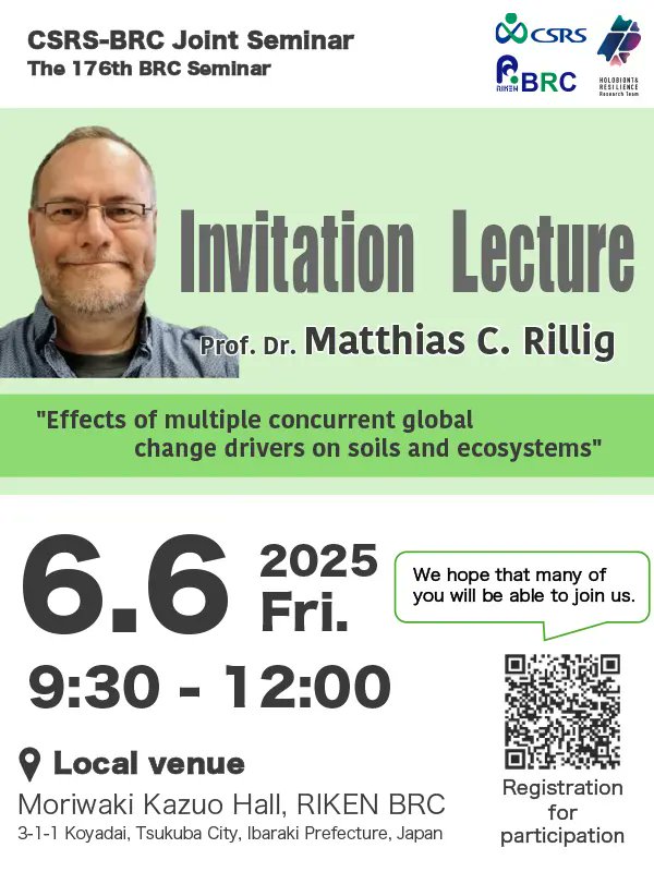 RIKEN_BRC_en's tweet card. Effects of multiple concurrent global change drivers on soils and ecosystems Poster(PDF) Date Jun. 6(Fri.), 2025 9:30 - 12:00(JST) Place Moriwaki Hall (BioResource Research Center, RIKEN) Using Zoom...