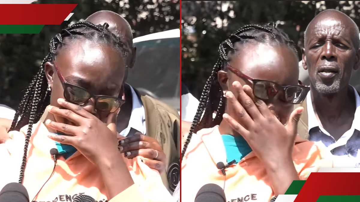 Tuko_co_ke's tweet card. Ruth Jebet, bintiye afisa wa polisi wa Nakuru aliyeuawa na mwenzake alihutubia wanahabari kwa muda mfupi baada ya Mahakama Kuu ya Nakuru kutoa uamuzi wa mwisho.