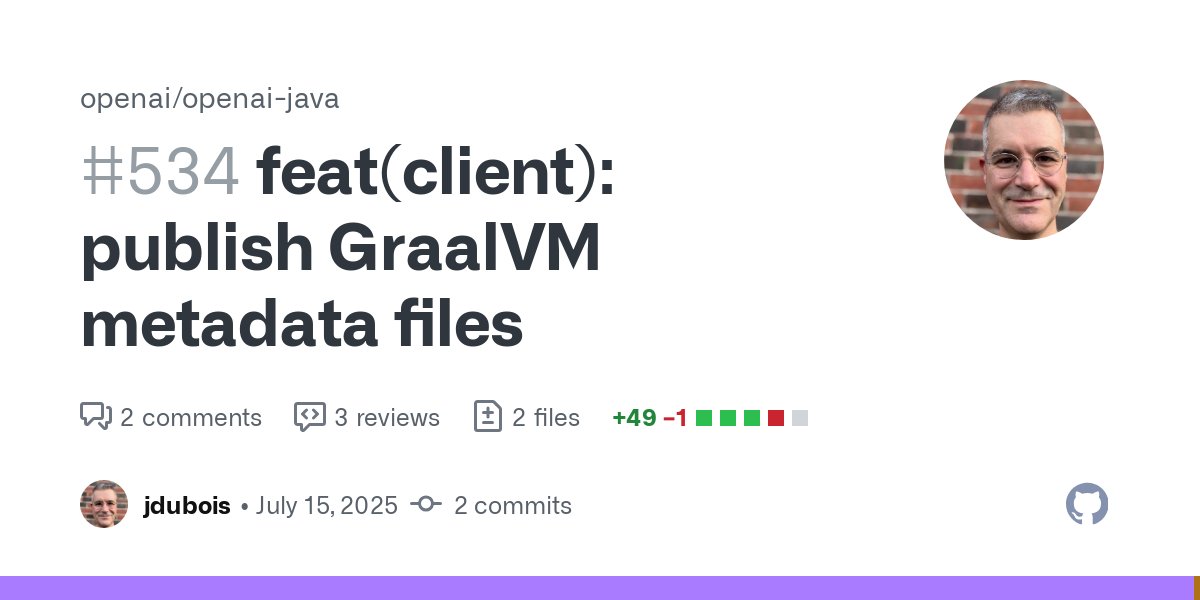 juliendubois's tweet card. This adds support for generating the GraalVM metadata when releasing the project, as mentioned in #522 The setup is a bit complex because: The current build of Kotlin doesn't work with a r...