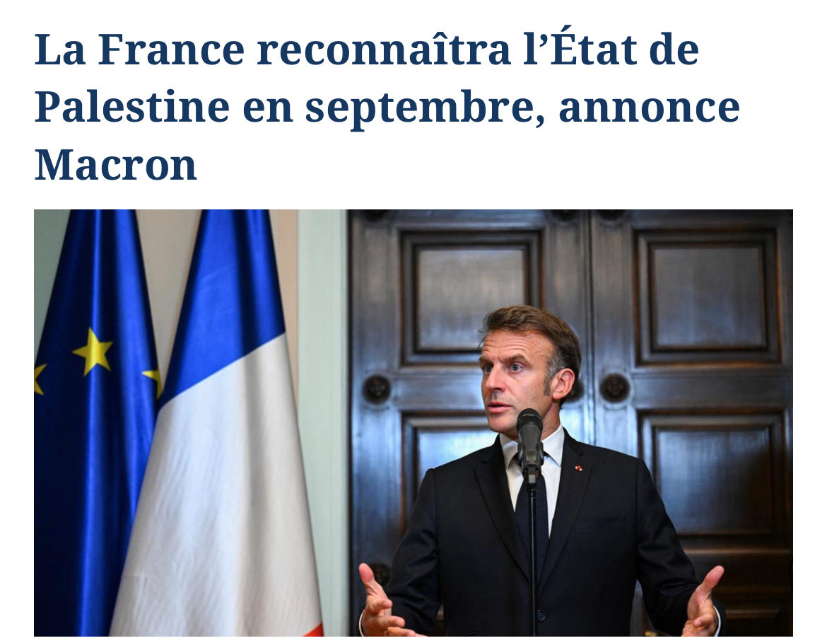 YGrinshpun's tweet card. Emmanuel Macron reconnaît un État palestinien dirigé par le Hamas. Une faute politique, morale et stratégique dénoncée avec force par Alexandre Rifai.