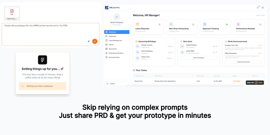 javaeeeee1's tweet card. Golex AI turns your ideas, PRDs, or UI references into interactive website prototypes—no coding or complex prompts needed. Just share your vision, and Golex smartly creates the full user flow and...