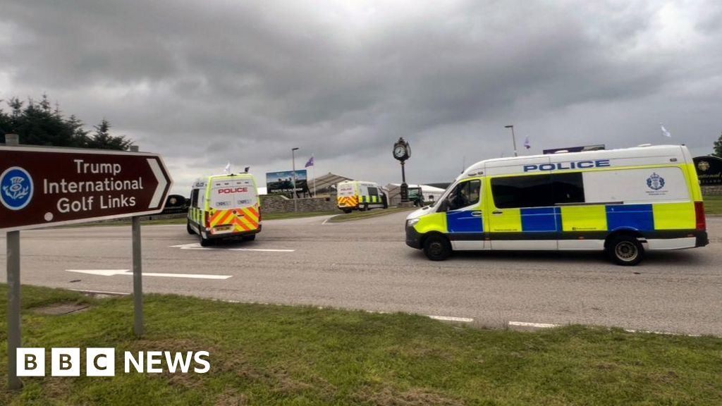 BBCNorthEast's tweet card. Trump's golf clubs in South Ayrshire and Aberdeenshire are the focus of a huge security operation before the president visits on Friday.