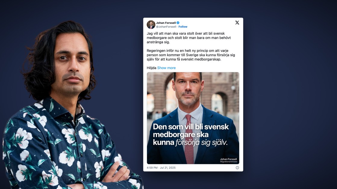 hogerkollen's tweet card. MInisterns första tweet efter nazistskandalen innebär att han försöker distrahera allmänheten.