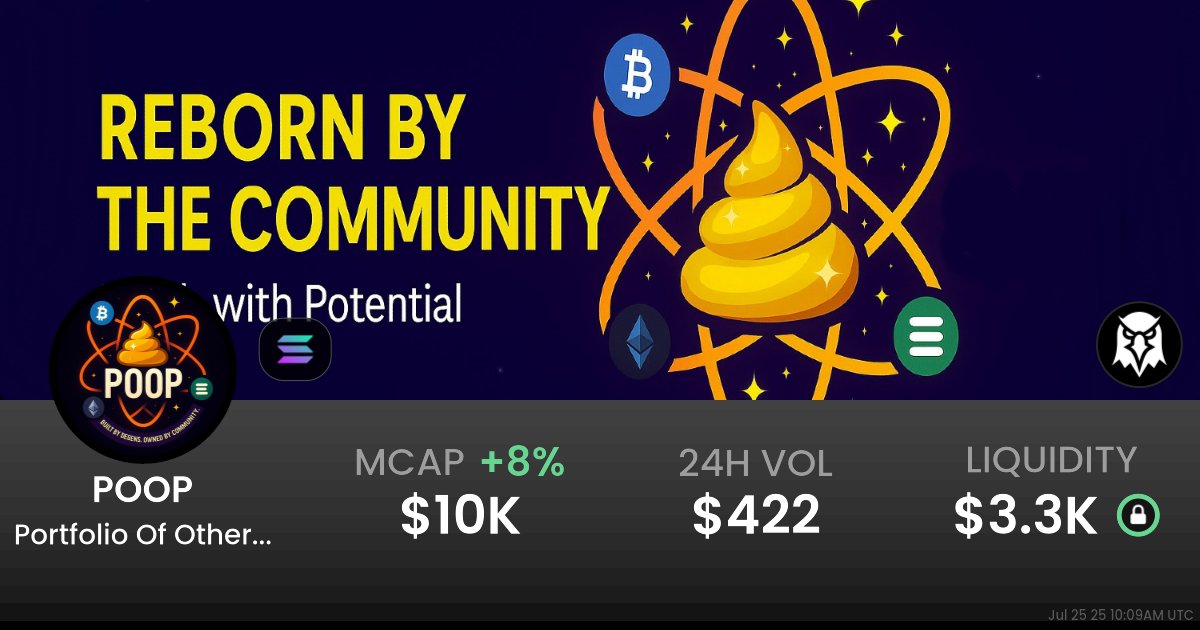 poop_on_solana's tweet card. $0.00001021 Portfolio Of Other projects (POOP) realtime price charts, trading history and info - POOP / SOL on Solana / Raydium