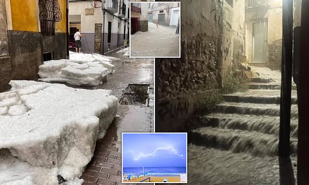 ClimateRealists's tweet card. Dramatic footage shows dirty water gushing down streets in Murcia, southeastern Spain , while enormous grey clouds tower over the province.