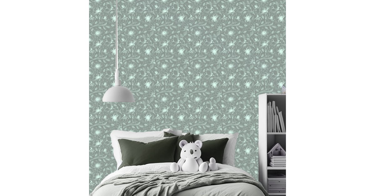 ArrayStores's tweet card. A beautiful pattern of hand drawn flower outlines in mint green, on the background color of your choice, is used to create the pieces of this modern collection. The striking wall paper shown here on...