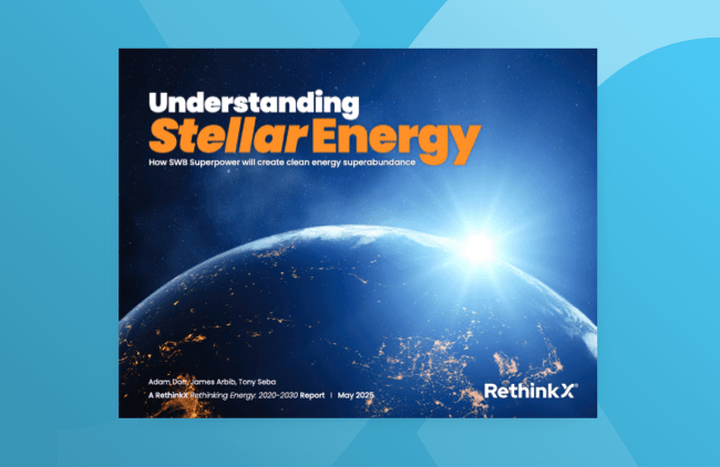 rethink_x's tweet card. Discover RethinkX's latest energy report, and how 100% clean electricity from solar, wind, and batteries can transform the energy sector by 2030, making it more affordable and sustainable worldwide.
