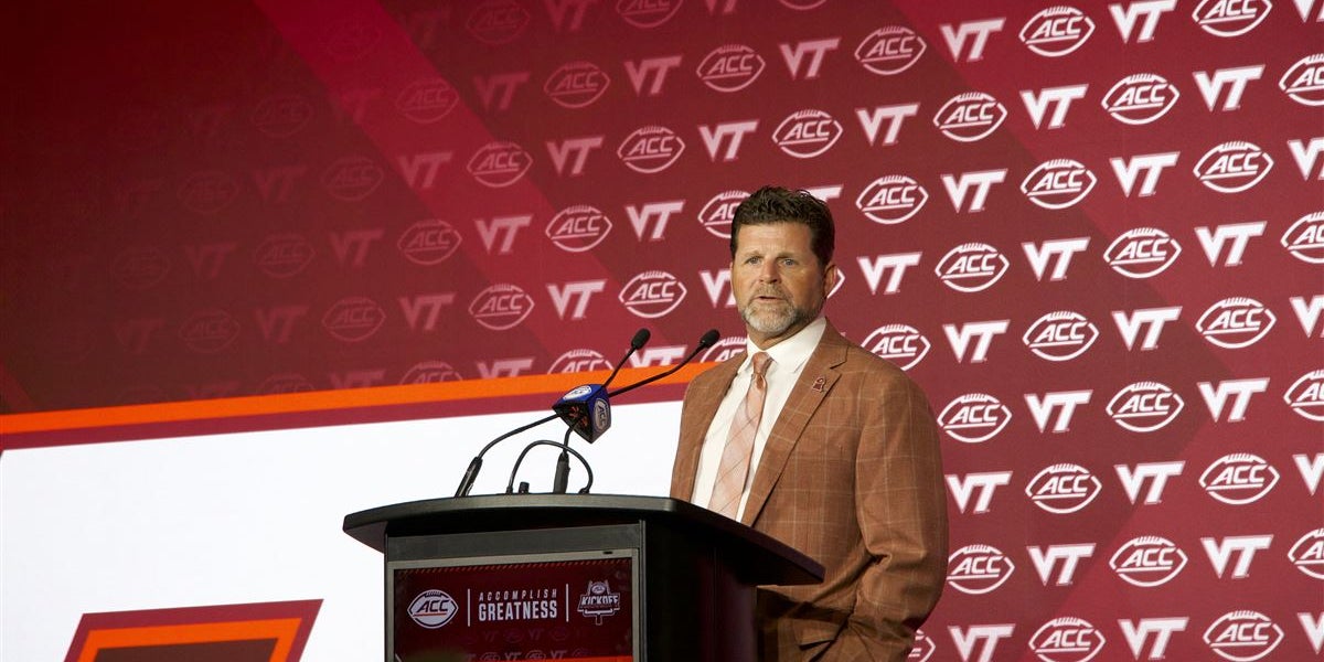 VTScoop247's tweet card. Virginia Tech head coach Brent Pry and players Kyron Drones, Donavon Greene, Kelvin Gilliam Jr. and Jaden Keller took center stage at the 2025 ACC Kickoff in Charlotte
