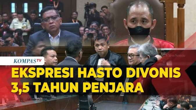 KompasTV's tweet card. Hasto Kristiyanto divonis penjara 3,5 Tahun dan terbukti bersalah menurut hukum melakukan tindak pidana suap