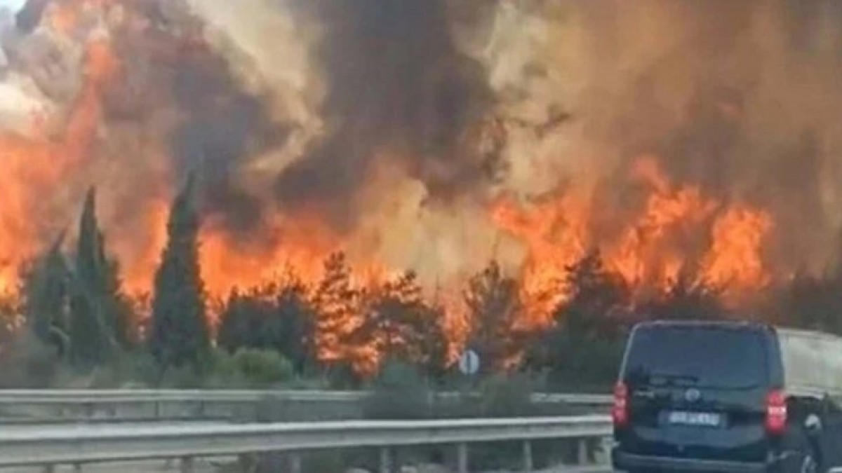 maturkce1's tweet card. Buca ilçesinde çıkan yangın büyürken, yangın nedeniyle İzmir-Aydın Otoyolu İzmir yönünde trafik, kontrollü olarak sağlanıyor. Denizli ve Muğla'da çıkan yangınlar ise söndürüldü.