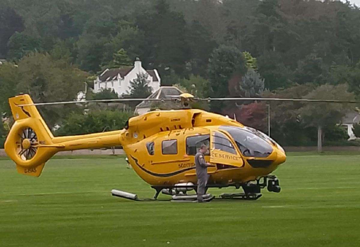 Forres_Gazette's tweet card. The air ambulance landed at Roysvale on Thursday evening.