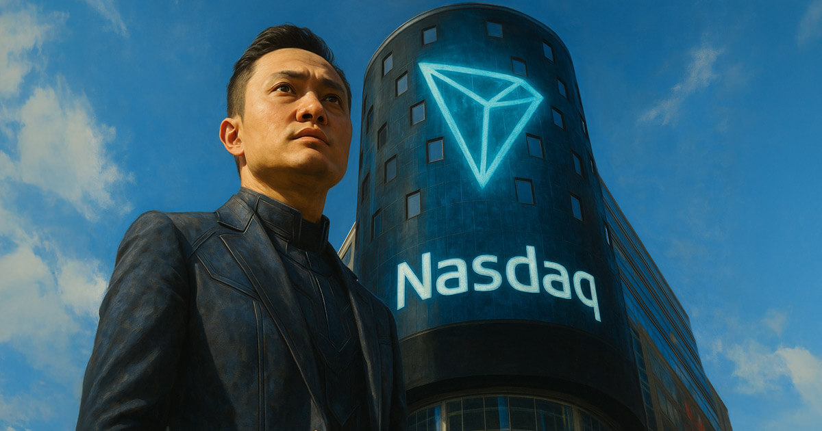 CryptoSlate's tweet card. Justin Sun aims to propel Tron into the Nasdaq 100, targeting transformative growth within three years.