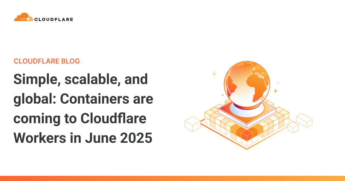 backpinelabs's tweet card. Cloudflare Containers are coming this June. Run new types of workloads on our network with an experience that is simple, scalable, global and deeply integrated with Workers.