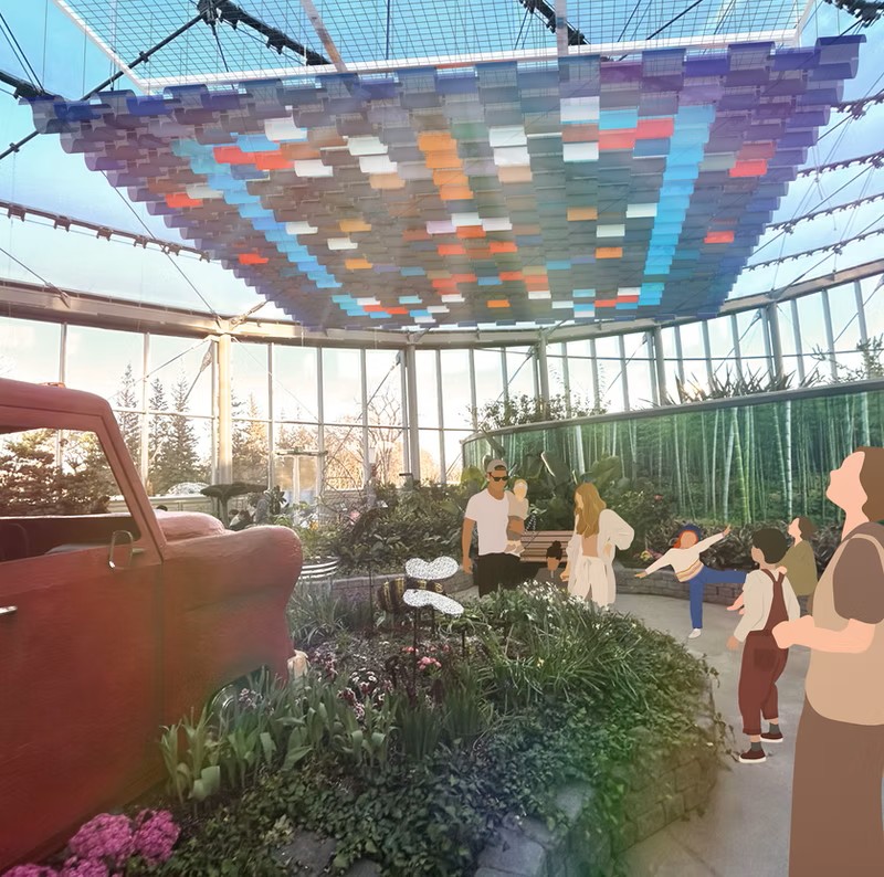 CdnArch's tweet card. This year’s designs include a bike-powered giant fan, a canopy made up of waste-diverted soda cans, gardens designed for community harvesting, and more.