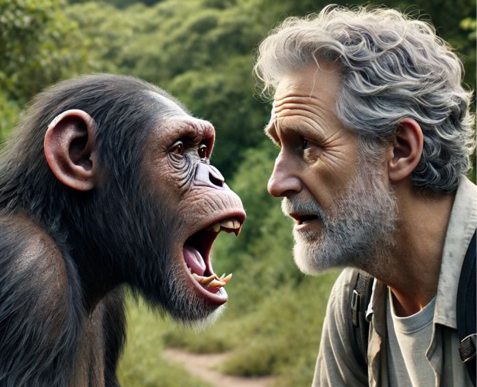 UltraTextual's tweet card. Estudio reciente en Scientific Reports muestra chimpancés hablando como humanos, ampliando la perspectiva científica.