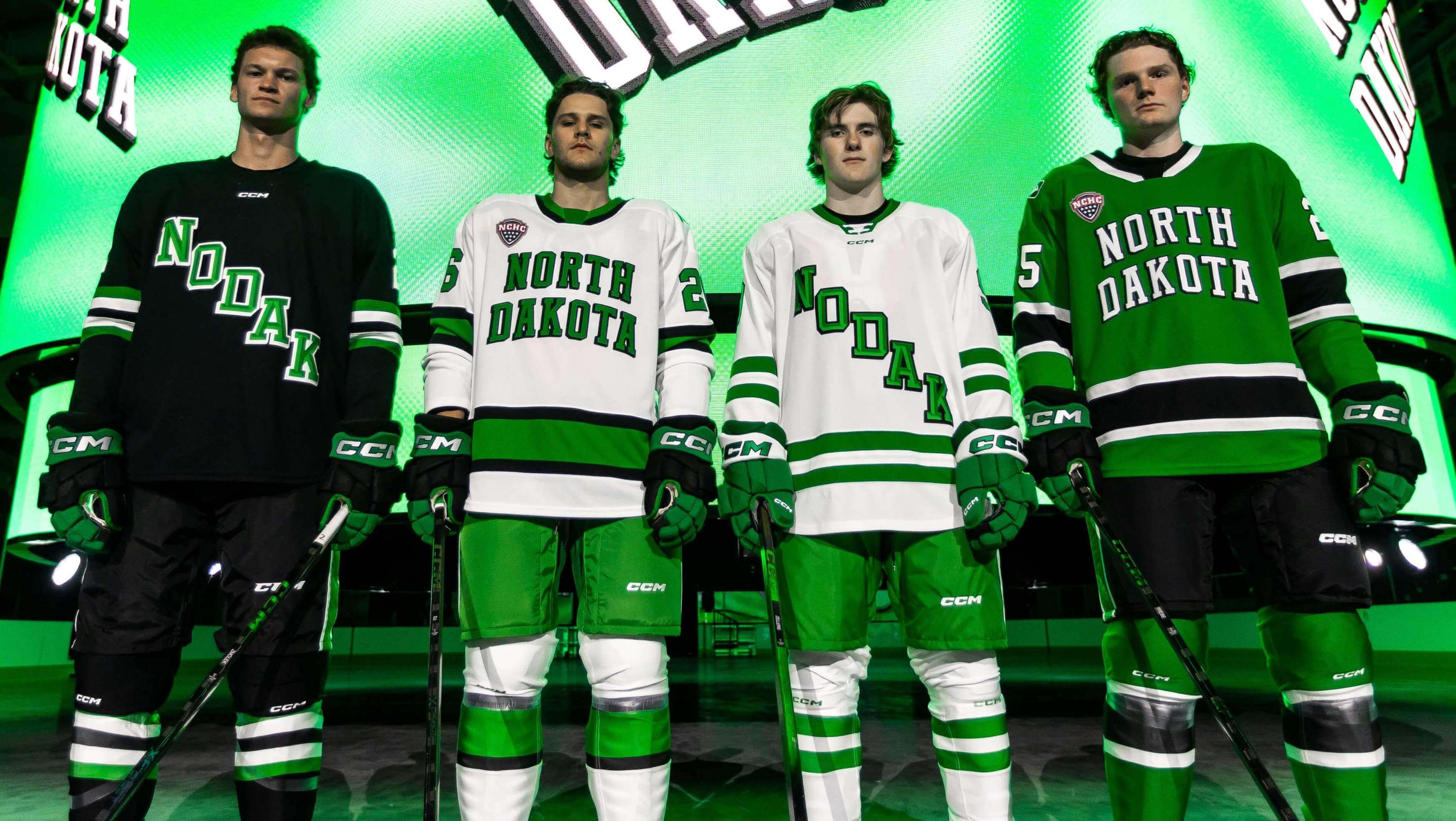 UniWatch's tweet card. Four new sweaters for the North Dakota Fighting Hawks for 2025-26…
