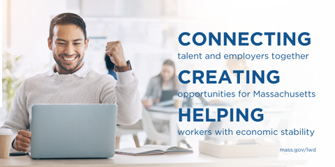 MassLWD's tweet card. The Executive Office of Labor and Workforce Development builds a skilled workforce, connects talent to opportunity, supports those facing job loss or injury, and ensures safe workplaces.