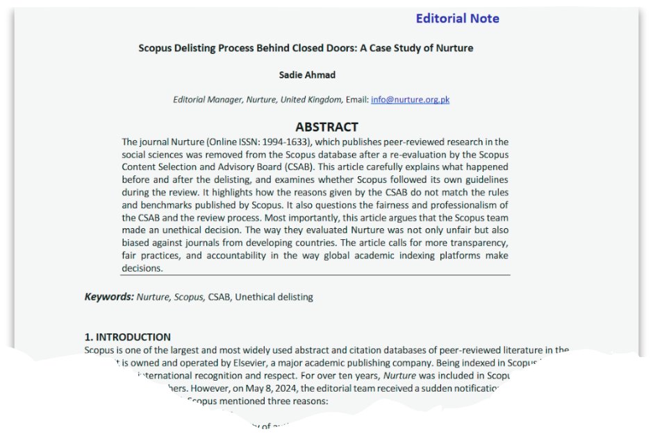 fake_journals's tweet card. A home economics journal delisted from Scopus last year has called the decision “biased against journals from developing countries.” Elsevier delisted the journal Nurture, published by “Nurture Pub…