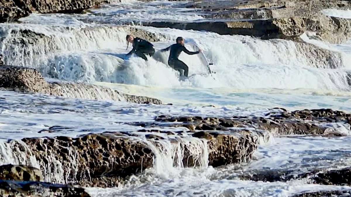 Surfer's tweet card. Sometimes getting out of the water is much harder than getting in, as Nate Florence discovers in the latest edition of the Slab Tour.