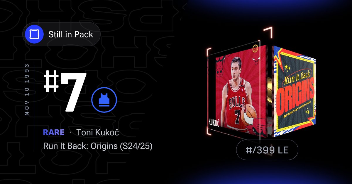 LiveTokenBot's tweet card. Nov 10 1993 — After being drafted in 1990 and waiting three years to make his debut, Toni Kukoč wasted no time proving he belonged. On November 10, 1993, in just his fourth NBA game, the Bulls called...