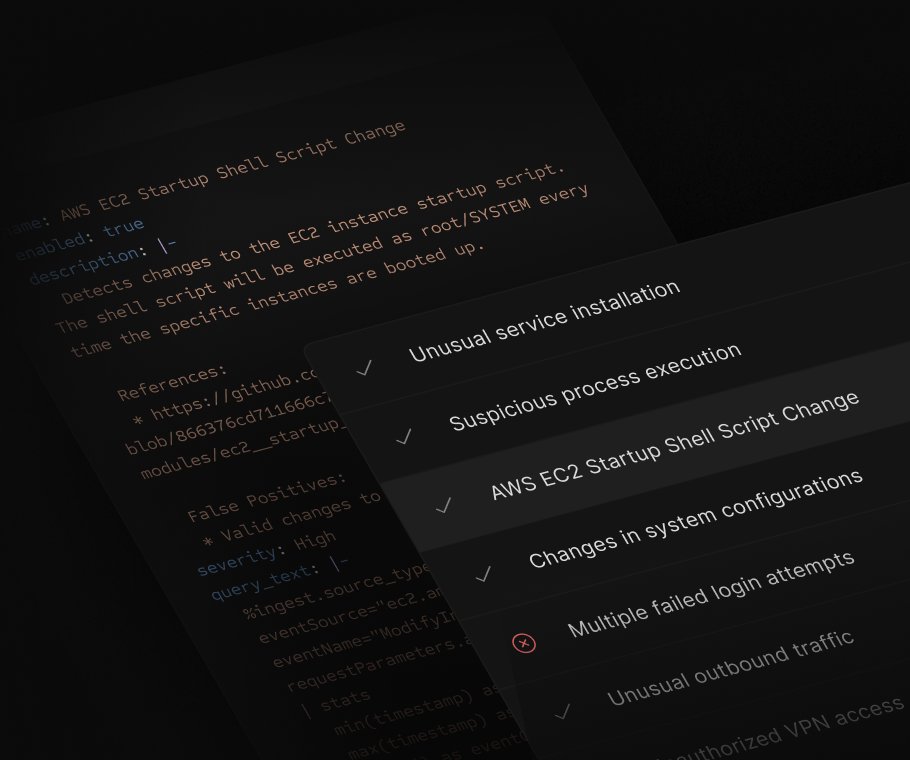 scanner_dev's tweet card. Announcing a major expansion of Scanner's detection capabilities bringing our total to 214 detection rules, covering 11 MITRE ATT&CK tactics and 45 techniques
